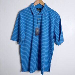 NWOT Sakmann Golf Men's Blue White Stripe Polo Short‎ Sleeve Large Performance